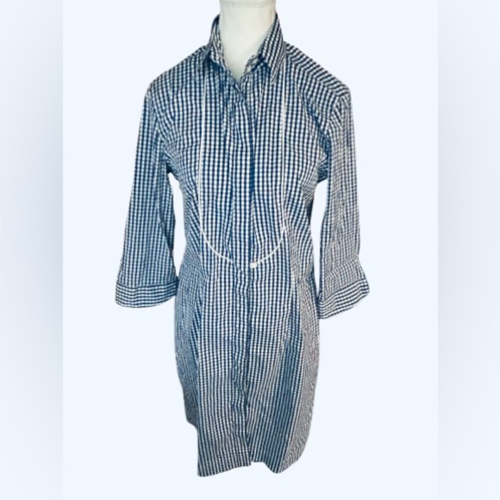 Guglielminotti Gingham Blue Shirt Cape Cod Size 48 Large 10 12 Cotton Blend